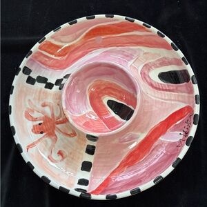 Hand painted Mediterranean Octopus Ceramic Chip And Dip 12” Original Design